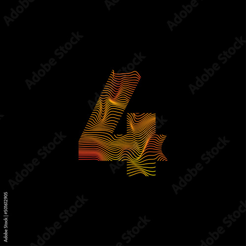 Wavy line number 4. Number with motion wave. number 4. Number logo with colorful twisted lines. Creative vector illustration with zebra, sea, print and wavy pattern lines. photo