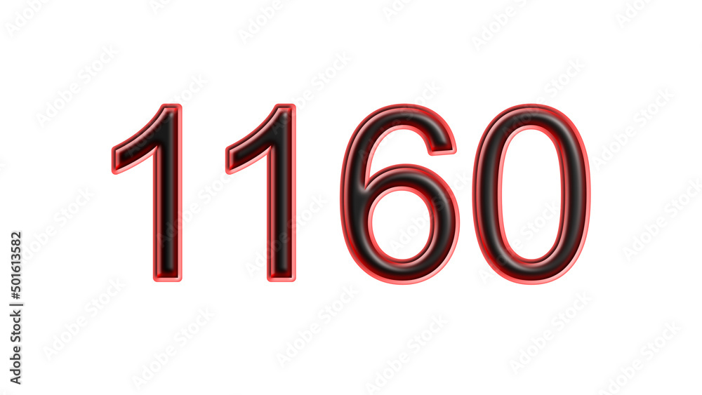 red 1160 number 3d effect white background