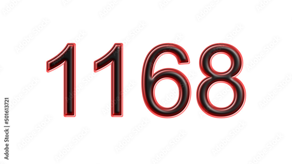 red 1168 number 3d effect white background red 1168 number 3d effect white background