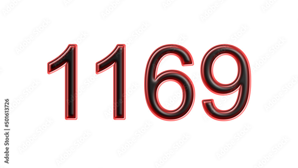 red 1169 number 3d effect white background red 1169 number 3d effect white background