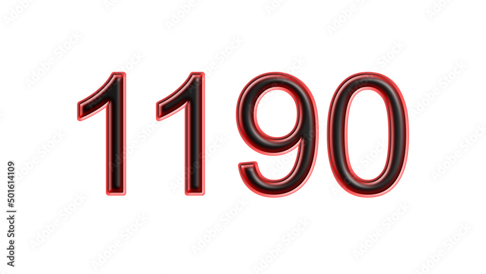 red 1190 number 3d effect white background red 1190 number 3d effect white background