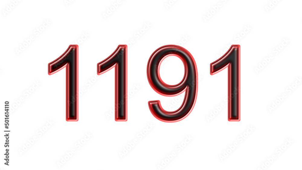 red 1191 number 3d effect white background red 1191 number 3d effect white background