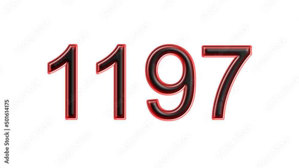 red 1197 number 3d effect white background red 1197 number 3d effect white background