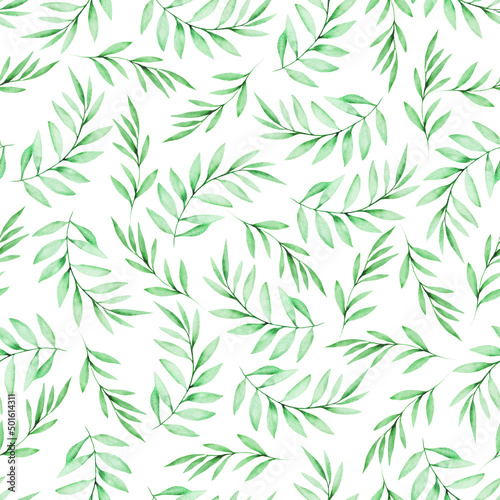 Watercolor floral seamless pattern with green twigs, leaves, herbs. Best for wedding invitations, fabric, wallpaper, wrapping paper, greeting cards © Olga