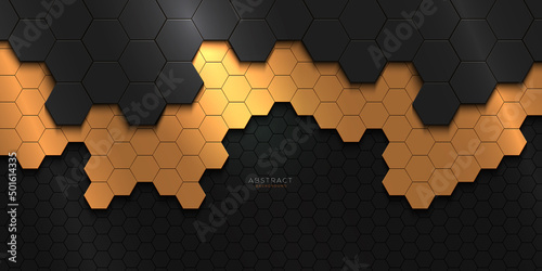 Abstract black and gold background hexagonal pattern photo