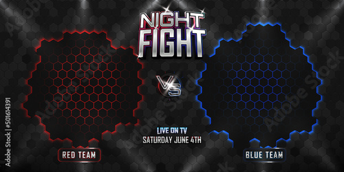 Versus battle fighting realistic 3d screen banner with modern metallic logo
