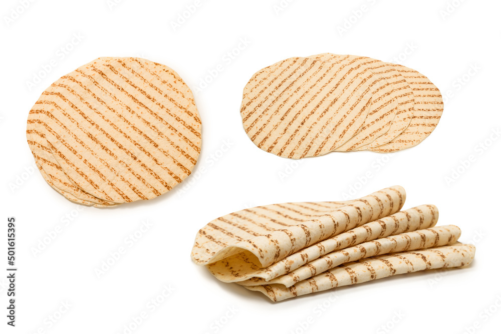 Grilled pitta bread isolated on white background. Grilled pitta bread isolated on white background.