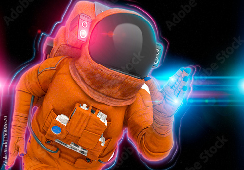 Fototapeta Naklejka Na Ścianę i Meble -  astronaut explorer is running on glowing edge background