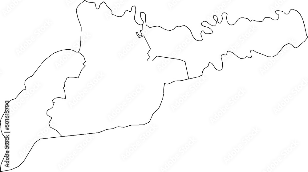 White flat blank vector map of raion areas of the Ukrainian administrative area of CHERNIVTSI OBLAST, UKRAINE with black border lines of its raions