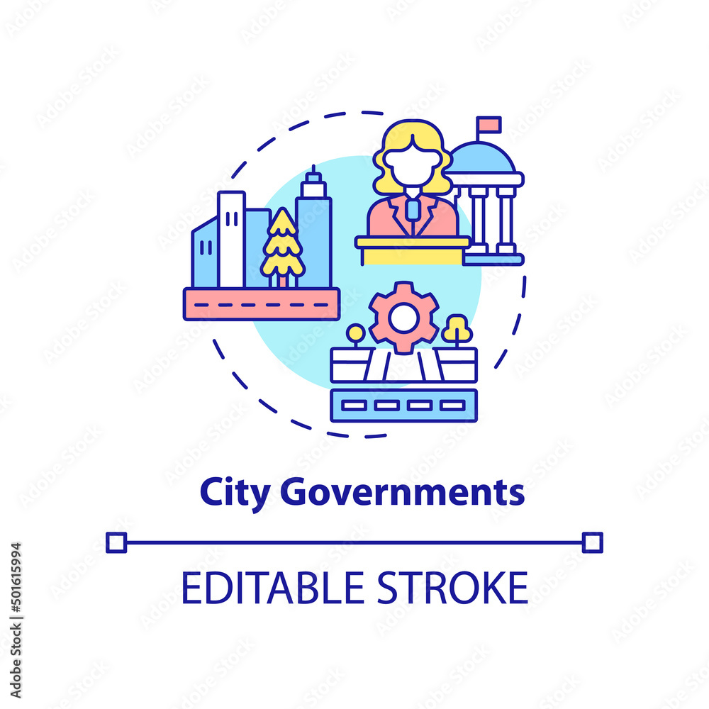 City governments concept icon. Municipal government. Institution example abstract idea thin line illustration. Isolated outline drawing. Editable stroke. Arial, Myriad Pro-Bold fonts used