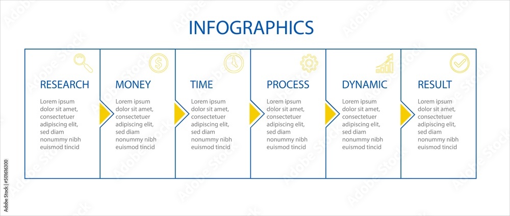 Vector Infographic design with icons. 6 options or 6 steps. process diagram, flow chart, info graph, Infographics for business concept, presentations banner, workflow layout.