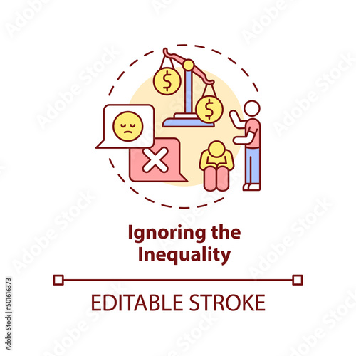 Ignoring inequality concept icon. Disadvantage of social institutions abstract idea thin line illustration. Isolated outline drawing. Editable stroke. Arial, Myriad Pro-Bold fonts used
