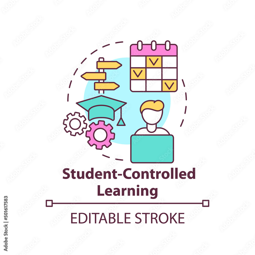 Student controlled learning concept icon. Student centered method. Education trend abstract idea thin line illustration. Isolated outline drawing. Editable stroke. Arial, Myriad Pro-Bold fonts use