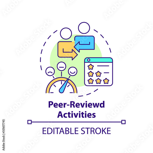 Peer reviewed activities concept icon. Students feedbacks. Online education trend abstract idea thin line illustration. Isolated outline drawing. Editable stroke. Arial, Myriad Pro-Bold fonts use