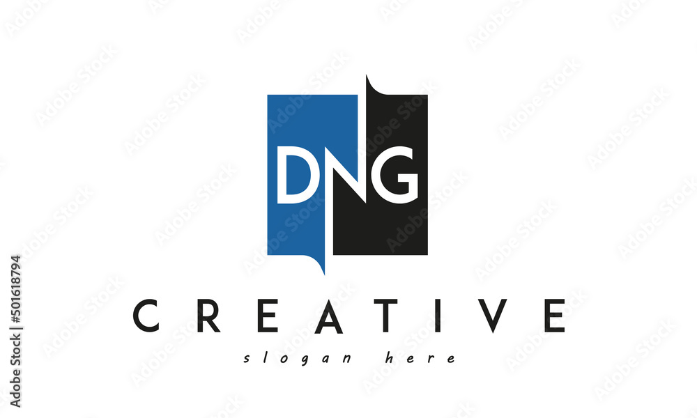 DNG Square Framed Letter Logo Design Vector with Black and Blue Colors DNG Square Framed Letter Logo Design Vector with Black and Blue Colors