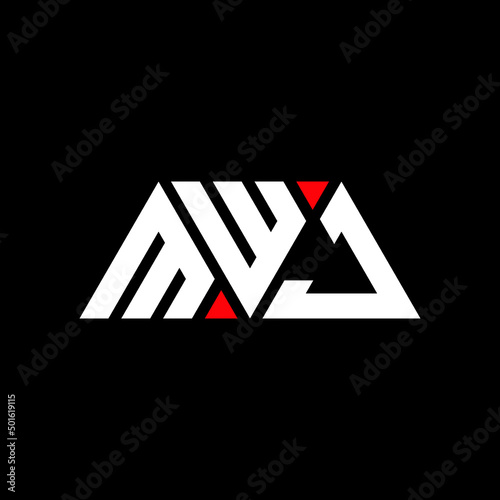 MWJ triangle letter logo design with triangle shape. MWJ triangle logo design monogram. MWJ triangle vector logo template with red color. MWJ triangular logo Simple, Elegant, and Luxurious Logo... photo