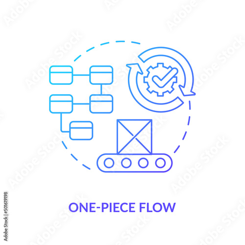 One piece flow blue gradient icon. Continuous production. Machine industry. Lean manufacturing principle abstract idea thin line illustration. Isolated outline drawing. Myriad Pro-Bold font used