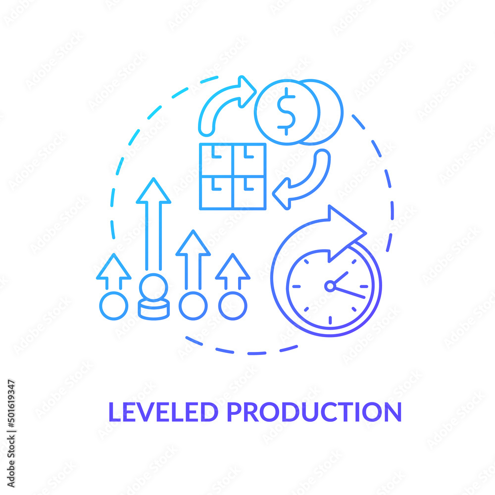 Leveled production blue gradient icon. Smoothing process. Machine industry. Lean manufacturing principle abstract idea thin line illustration. Isolated outline drawing. Myriad Pro-Bold font used