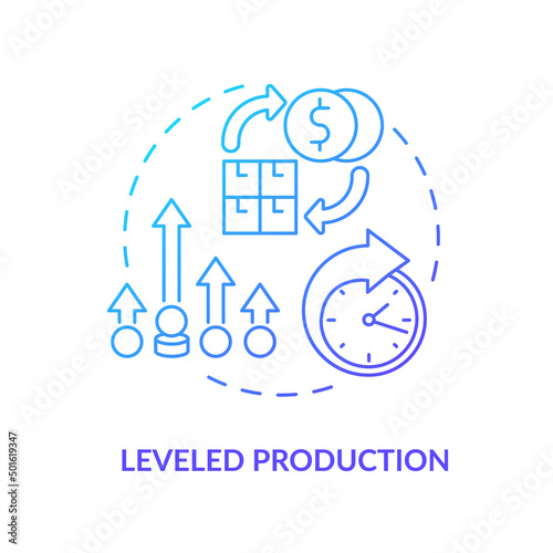 Leveled production blue gradient icon. Smoothing process. Machine industry. Lean manufacturing principle abstract idea thin line illustration. Isolated outline drawing. Myriad Pro-Bold font used