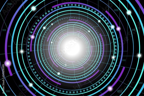 Black, purple and blue light circle technology background. Vector illustration.