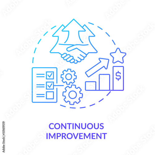 Continuous improvement blue gradient icon. Machine industry. Lean manufacturing principles abstract idea thin line illustration. Isolated outline drawing. Myriad Pro-Bold font used