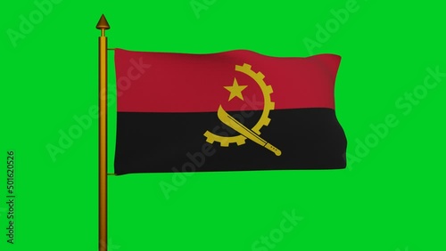 National flag of Angola waving 3D Render with flagpole on chroma key, Republic of Angola flag textile, Popular Movement for the Liberation of Angola MPLA photo