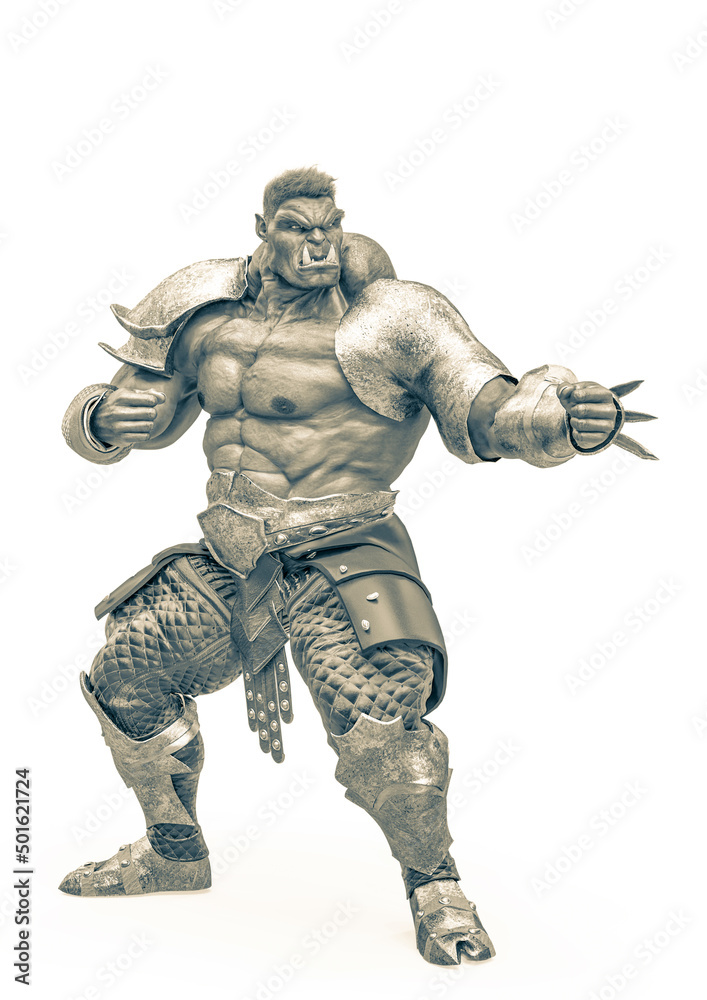 orc is ready for action in a white background