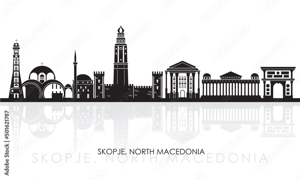 Silhouette Skyline panorama of city of Skopje, North Macedonia - vector illustration