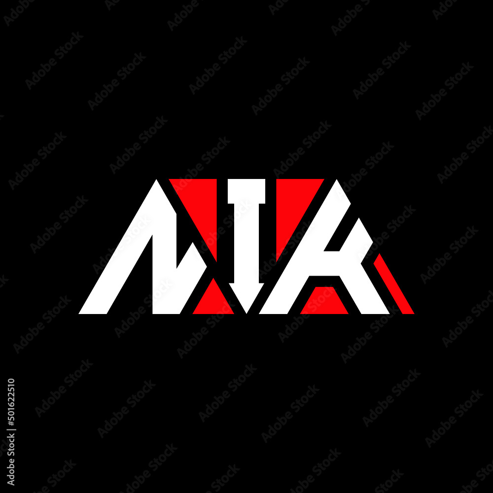 NIK tNIangle letter logo design with tNIangle shape. NIK tNIangle logo design monogram. NIK tNIangle vector logo template with red color. NIK tNIangular logo Simple, Elegant, and LuxuNIous Logo... - obrazy, fototapety, plakaty 