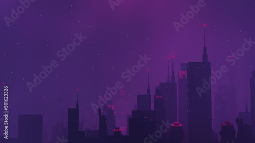 3d render of Cyber punk night city landscape concept. Light glowing on dark scene. Night life. Technology network for 5g. Beyond generation and futuristic of Sci-Fi Capital city and building scene.