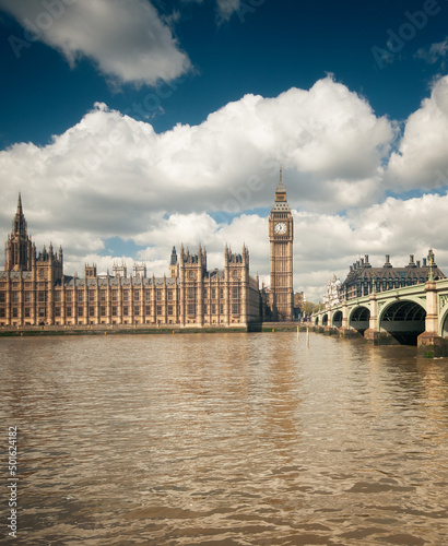 LONDON, UNITED KINGDOM - 26 APRIL, 2015: Big Ben and the Houses of Parliament in London, UK on 26 April, 2015. London is the capital of England.