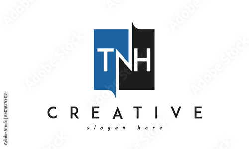 TNH Square Framed Letter Logo Design Vector with Black and Blue Colors photo