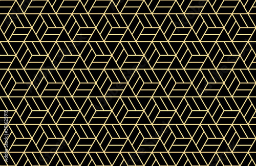 The geometric pattern with lines. Seamless vector background. Gold and black texture. Graphic modern pattern. Simple lattice graphic design