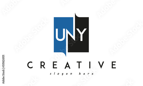 UNY Square Framed Letter Logo Design Vector with Black and Blue Colors photo