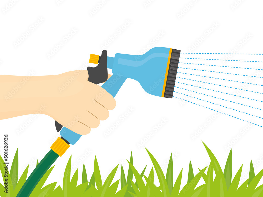 hand holding lawn sprinkler- vector illustration