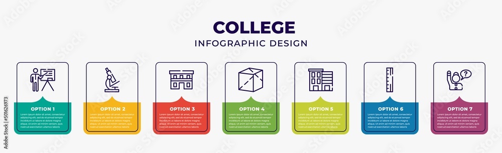 college infographic design template with teacher pointing at blackboard ...