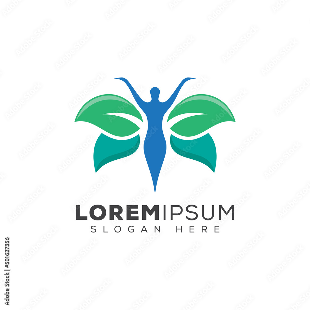 abstract Butterfly Woman with leaf logo design for yoga, healthy life, successful abstract Butterfly Woman with leaf logo design for yoga, healthy life, successful