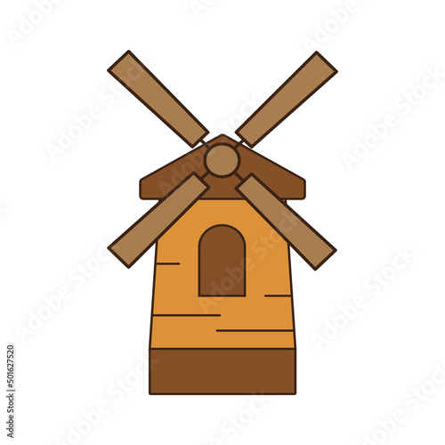 Windmill or wind tribune farm building vector illustration on white background.