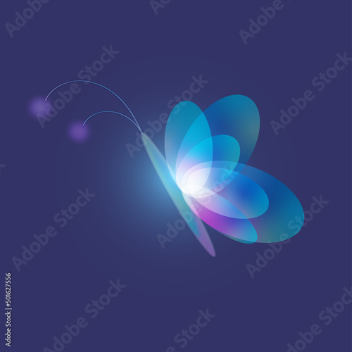A moth on a blue background. Vector illustration of a flying butterfly in a dark sky