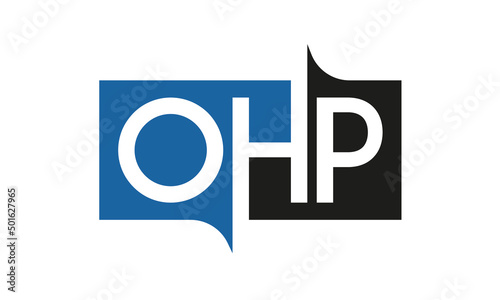 OHP Square Framed Letter Logo Design Vector with Black and Blue Colors photo