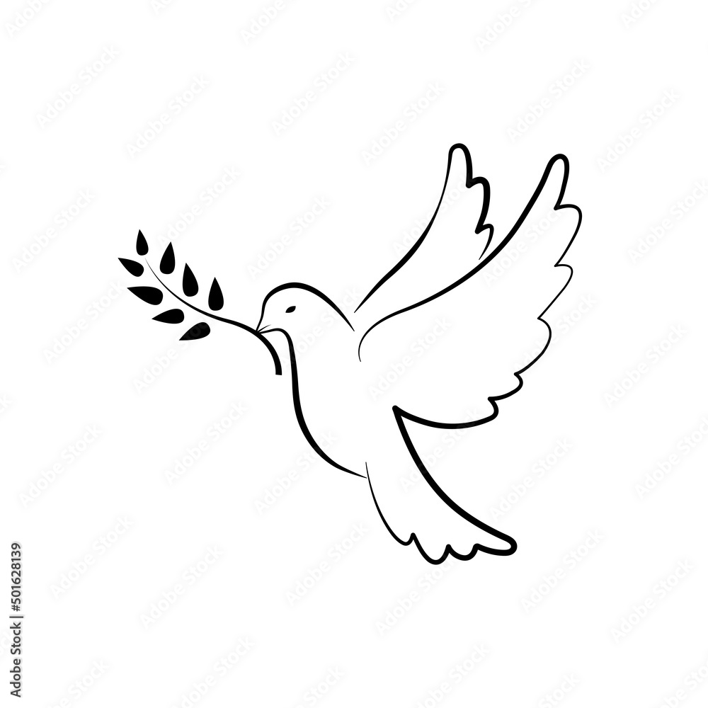 Dove of Peace symbol. Dove with olive branch. Hand drawn pigeon. Vector EPS10 Dove of Peace symbol. Dove with olive branch. Hand drawn pigeon. Vector EPS10