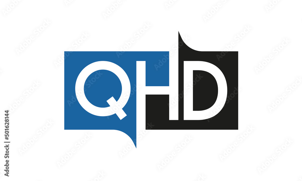 QHD Square Framed Letter Logo Design Vector with Black and Blue Colors QHD Square Framed Letter Logo Design Vector with Black and Blue Colors
