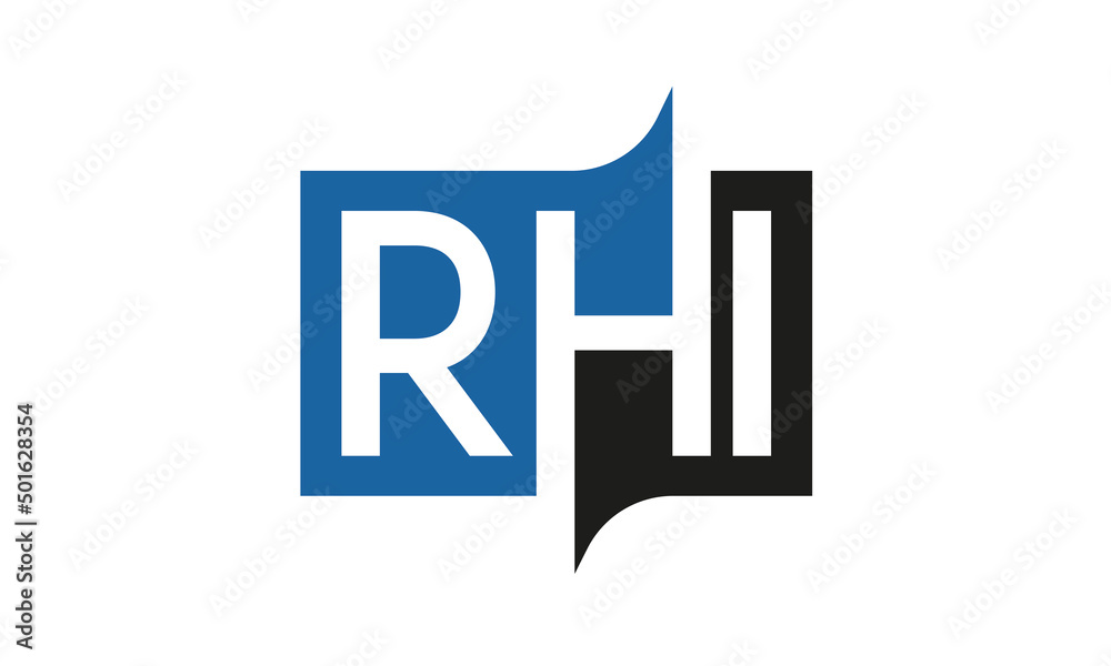RHI Square Framed Letter Logo Design Vector with Black and Blue Colors RHI Square Framed Letter Logo Design Vector with Black and Blue Colors