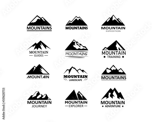 Mountains logos icons. Mountain tourism and adventure in the mountains. EPS10
