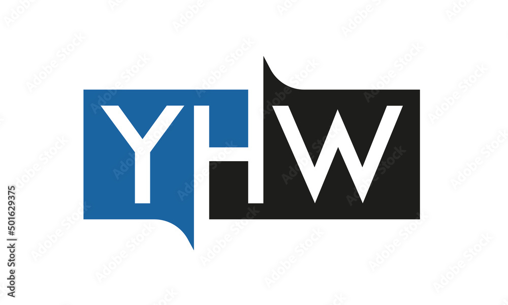 YHW Square Framed Letter Logo Design Vector with Black and Blue Colors YHW Square Framed Letter Logo Design Vector with Black and Blue Colors