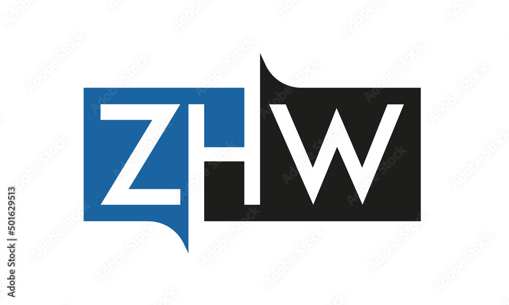 ZHW Square Framed Letter Logo Design Vector with Black and Blue Colors ZHW Square Framed Letter Logo Design Vector with Black and Blue Colors