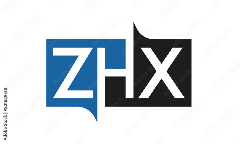 ZHX Square Framed Letter Logo Design Vector with Black and Blue Colors ZHX Square Framed Letter Logo Design Vector with Black and Blue Colors