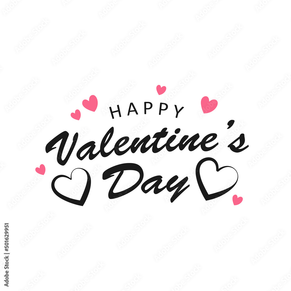 Happy Valentines Day vector poster with handwritten calligraphy text and hearts