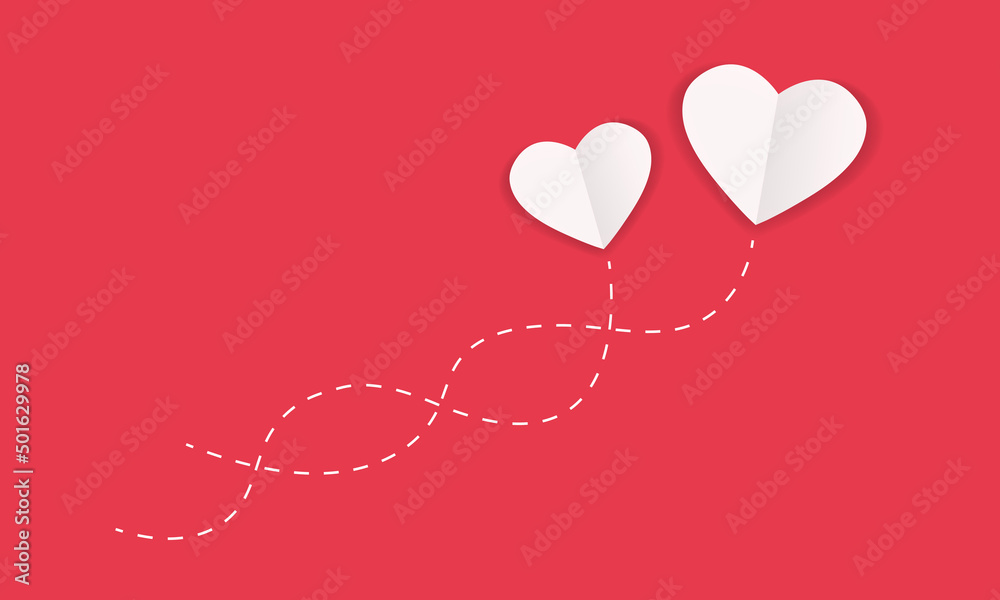 Two hearts one way of love vector illustration on red background. Vector EPS10