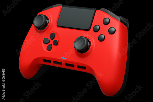 Realistic red joystick for video game controller on black background